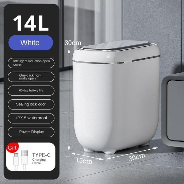 Cubo De Basura Con Sensor Inteligente De 14L Con Pantalla Recarga Tipo-C Papelera AutomáTica Para BañO Cocina Aseo Papelera Hogar Inteligente Battery Style-image