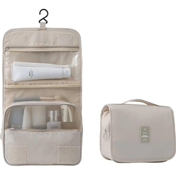 Neceser Colgante Multifuncional De Viaje Con Bolsa Colgante Lavable, Gran Capacidad, SeparacióN Seco-HúMedo, Bolsa De Almacenamiento De Mano Beige-image