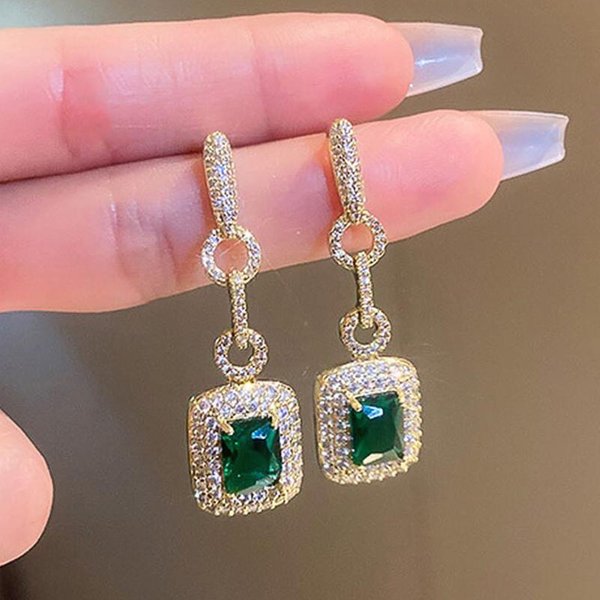 Huitan Pendientes Largos Colgantes De Lujo Color Oro Circonita CúBica Verde Para Mujer Boda Fiesta Temperamento Accesorios Femeninos JoyeríA Pink-image
