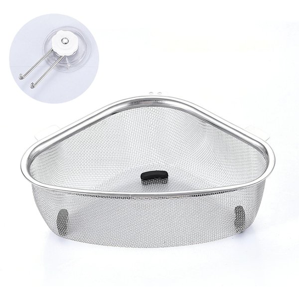 Cesta De Drenaje Para Fregadero De Acero Inoxidable De Malla Fina Triangular, Cesta Coladora De Esquina Para Fregadero De Cocina-image