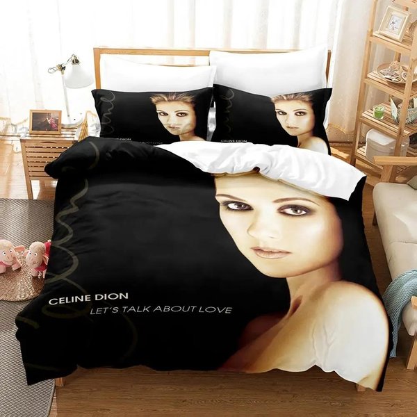 Juego De Cama Celine Dion Individual Twin Full Queen King Size Juego De Cama Dormitorio De Adultos NiñOs Juegos De Funda NóRdica Juego De SáBanas ImpresióN 3D AU Single(140X210Cm)-image