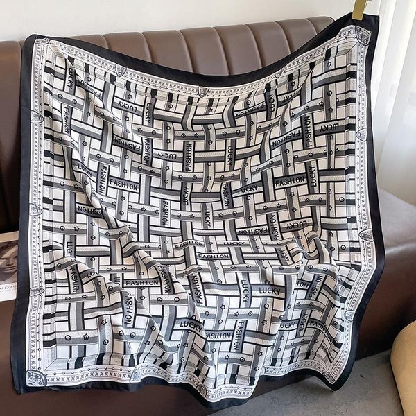 PañUelo Cuadrado GeoméTrico De Sarga En Primavera, OtoñO Y Verano Chal Grande Con Estilo Literario Y Rejuvenecedor PañUelo Decorativo FrancéS VersáTil 90*90Cm Gray-image