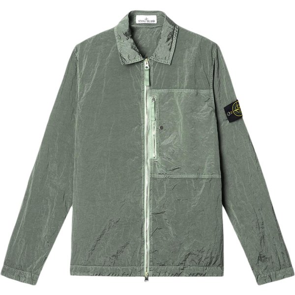 Stone Island Ss25 Nylon Metal Parche De Logo SóLido Cremallera Manga Larga Chaqueta Chaquetas Para Hombre Verde Salvia K1S1512000-05S0019-V0055 L-image