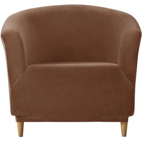Funda EláStica De Terciopelo Para Silla De Club, Funda De Sofá Individual De Medio CíRculo Para Sala De Estar, Hogar, Club, Bar, CafeteríA, SillóN, DiváN 1 Piece Café Oscuro-image