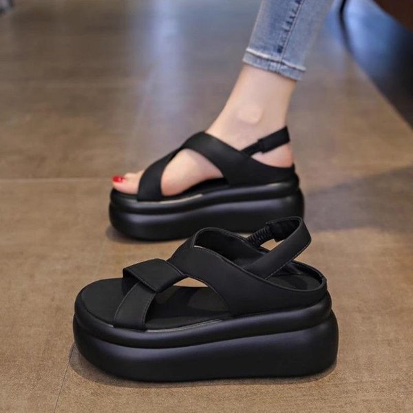 Nuevas Sandalias De Suela Gruesa Para Aumentar La Altura Para Mujer, Zapatos Casuales De Playa Estilo Bizcocho 39 Gray-image
