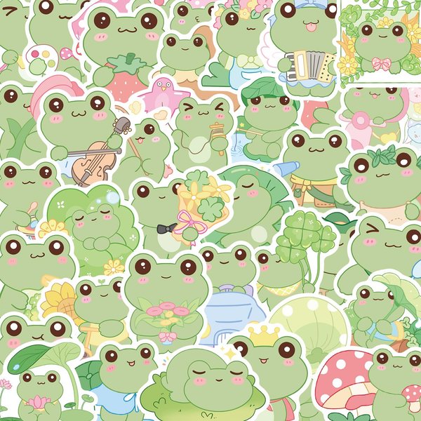 50 Szt. Urocza ŻAbka Naklejka PVC Estetyczne ArtykułY Papiernicze ArtykułY Szkolne Dekoracja DIY Scrapbooking Wodoodporne Naklejki-image