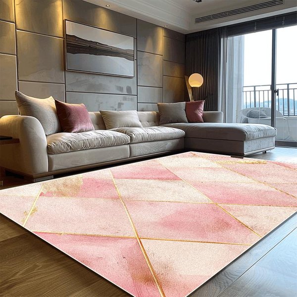 Alfombra GeoméTrica Rosa Moderna Para Sala De Estar DecoracióN De ÁRea Grande Alfombras Para El Hogar Para Dormitorio Suave Antideslizante 200X300 Esterilla Para Sofá De SalóN 80*120Cm-image