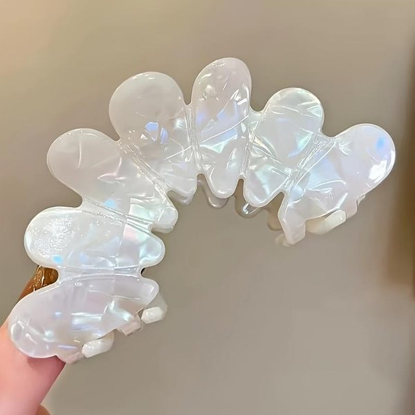 1 Pinza De Pelo Elegante Con Forma De PéTalo Estilo FrancéS Para Mujer - Elegante Pinza De Pelo AcríLica Con Forma De TiburóN Para Cardar El Pelo - Perfecta Como Accesorio Para El Pelo - Elegante Pinza De Pelo Blanco-image