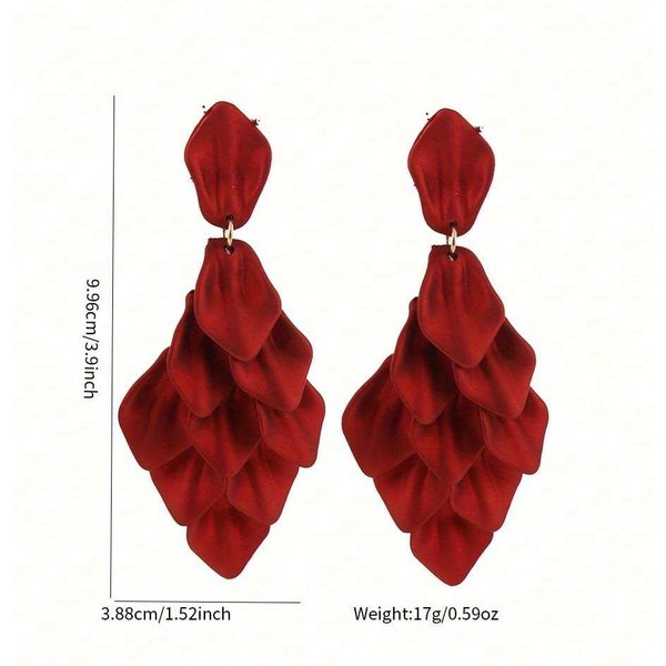 1 Par Pendientes De Clip AcríLicos Con Borlas De PéTalos Florales Bohemios, JoyeríA De Fiesta De Alta Gama Sin PerforacióN Para Mujer Rojo-image