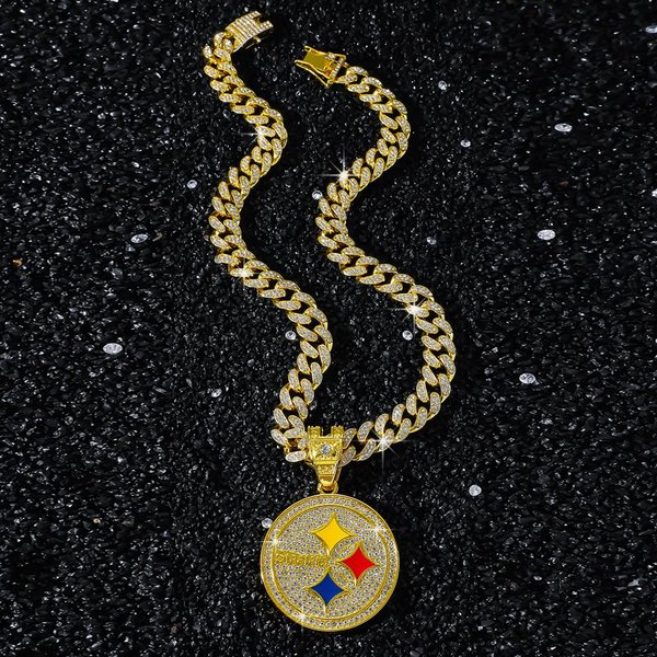 Nuevo Collar Con Colgante Redondo De Letra Estilo Hip Hop Para Hombre Y Mujer Con Cadena Cubana De AleacióN Brillante De 13 Mm. JoyeríA De Moda Estilo Hip Hop. Black-image
