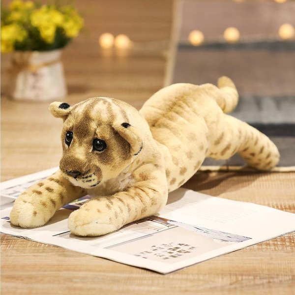 Animales De Peluche Suaves Realistas Juguetes De Peluche Tigre Acostado Gato MontéS De SimulacióN LeóN PequeñO Leopardo MuñEca Lindos Regalos Para NiñAs Para NiñOs 39Cm Beige-image