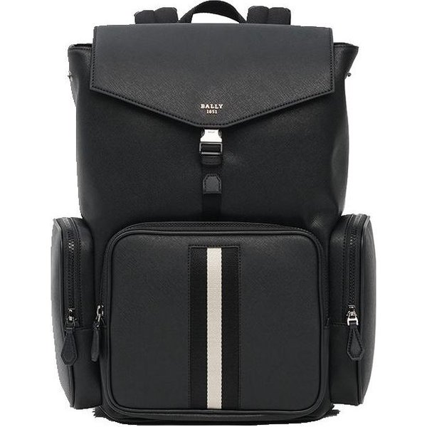 Mochila Bally Con Logo De Letras Gran Capacidad Rayas Hebilla De Cierre Candado Mochila Para Hombre Negro 6303962 Basic Set (Bag+Dust Bag)-image