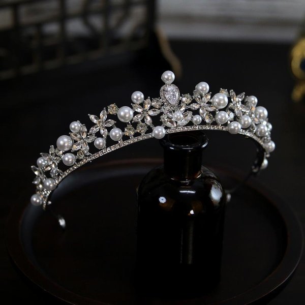 Estilo Nuevo Coreano Exquisita Compacta Sencilla Perla Novia Boda Corona Tocado Corona Tiara Accesorios Para El Cabello-image