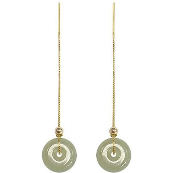 JoyeríA De Oro Amarillo De 14K, Pendiente De Piedras Preciosas De Jade Puro, JoyeríA De Plata 925 Con Topacio Para Mujer, Pendientes Colgantes Para Mujer Oreja Bizuteria Verde-image