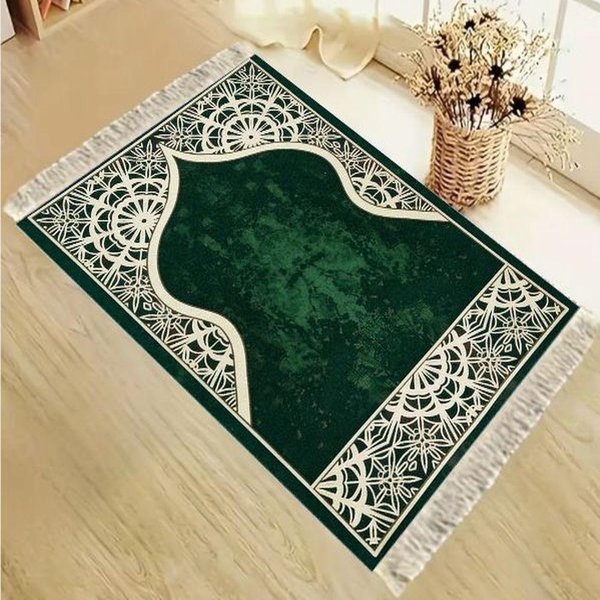 AntypośLizgowy Niebiesko-BiałY Dywanik Modlitewny Mandala Kwiatowy Mat MuzułMańSki Z FręDzlami Do Domu 48X98CM White-image
