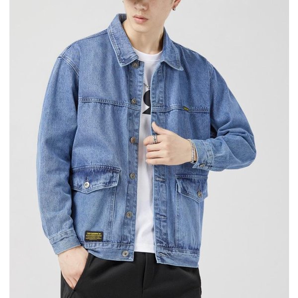 Kurtka Jeansowa MęSka Jesień Nowa Retro Przystojna Kurtka MęSka Casualowa Wiosna I Jesień Trend Denim 3XL Blue-image