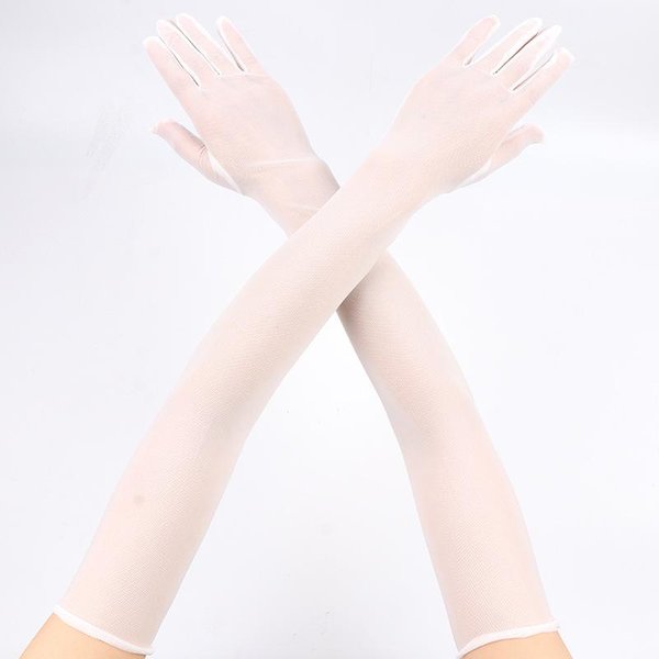 Guantes Largos Transparentes De Malla De Encaje sexy Finos Para Mujer 55Cm Lisos Alta Elasticidad Transpirables Etiqueta De ConduccióN ÓPera ProteccióN Solar 55Cm White-image