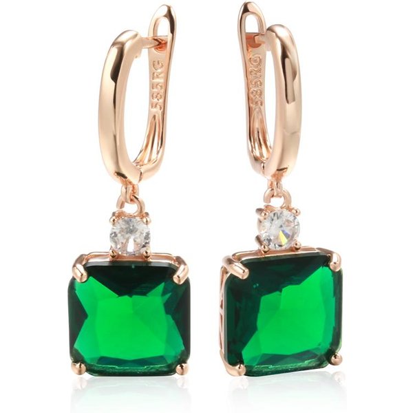 Pendientes Largos Colgantes Cuadrados De Piedra Verde Para Mujer Color Oro Rosa Con Zirconia Natural Accesorios JoyeríA Diaria Beige-image