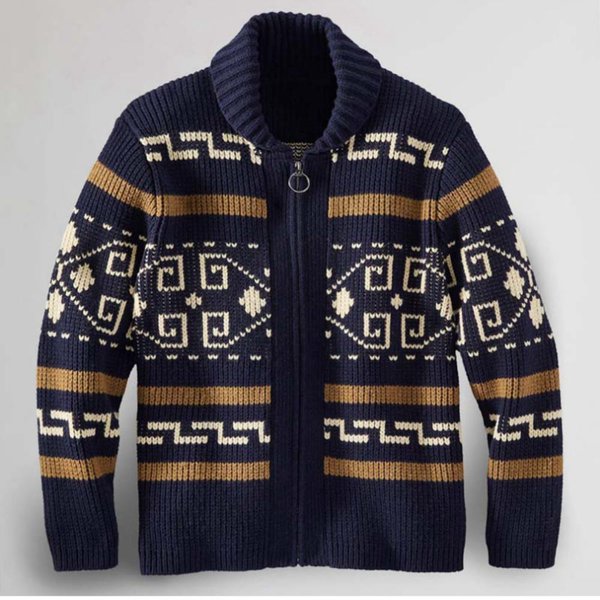 OtoñO E Invierno Nuevo DiseñO PatróN CáRdigan Casual De Solapa Para Hombre A La Moda Manga Larga Jacquard Punto SuéTer De Alto Peso Chaqueta Con Cremallera M Black-image