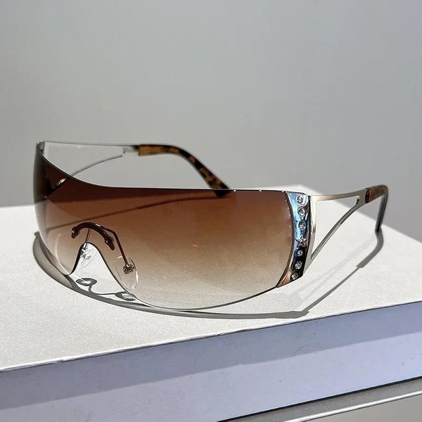 Gafas De Sol Sin Montura De Una Pieza Y2K Para Mujer Y Hombre Moda Vintage Lujo DiseñAdor Gafas De Sol Populares Punk Deportivas ProteccióN UV400 Brown-image