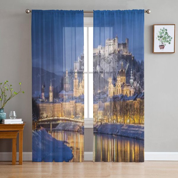 RíO Szach En Salzburgo Cortinas Transparentes De Gasa De Lujo Para DecoracióN De Sala De Estar Dormitorio Visillos Para Ventana Cortina De Tul 135W X 114H(Cm) Blue-image