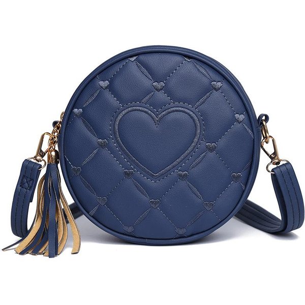 Bolso Redondo PequeñO Nuevo Mini Bolso De Mujer Bolso Cruzado De Moda Bolso De Hombro ÚNico Bordado De CorazóN Para Mujer Blue-image