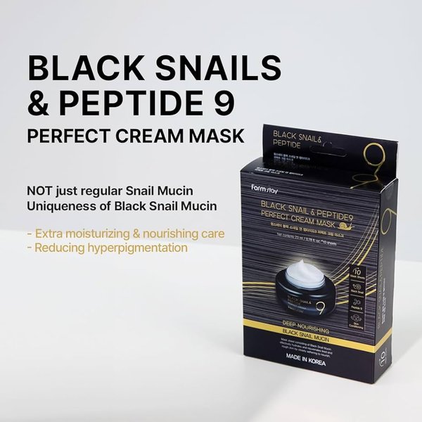 Farm Stay Black Snail & Peptide 9 Perfect Cream Mask 10 Unidades+Regalo Aleatorio Black-image