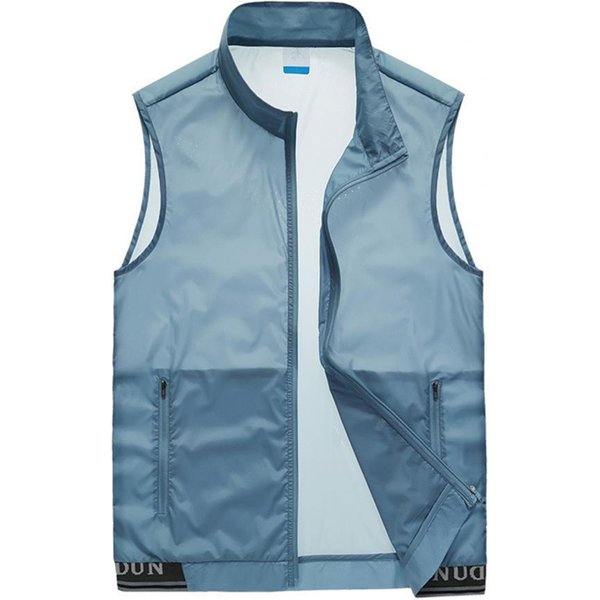 Chaleco De Verano Para Hombre, Chaleco Sin Mangas Con Solapa Con Cremallera Y Dos Bolsillos, Chaleco De Malla De Color SóLido Para Exteriores Xxxl-image