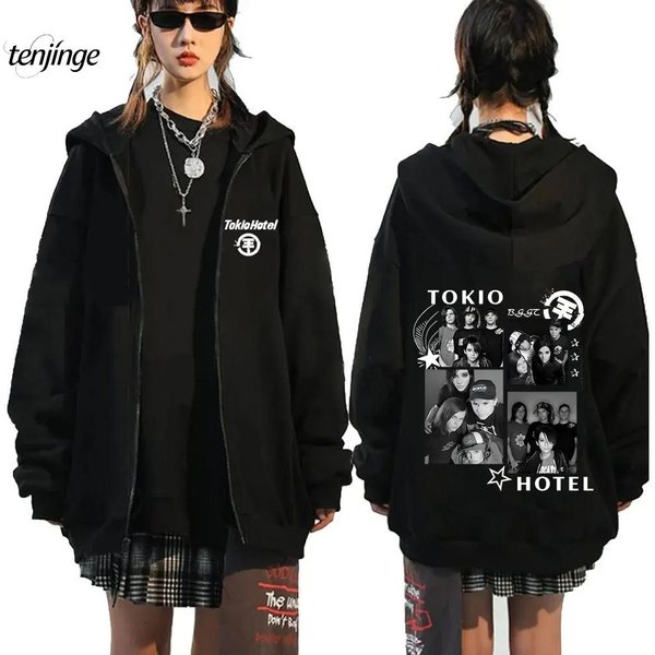Sudadera Con Capucha De Tokio Hotel Banda De Rock Estampado Kaulitz Sudaderas Con Cremallera Sudaderas Con Capucha De Forro Polar Hombres Mujeres Hip Hop Ropa De Calle Chaqueta Con Cremallera S-image