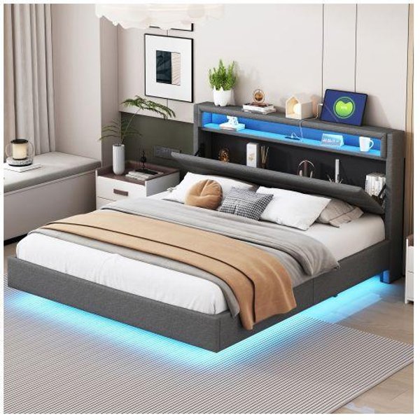 Cama Capitoné - Muvoe - 160X200 Cm - Puerto Usb - IluminacióN Led - Cabecero Reversible-image