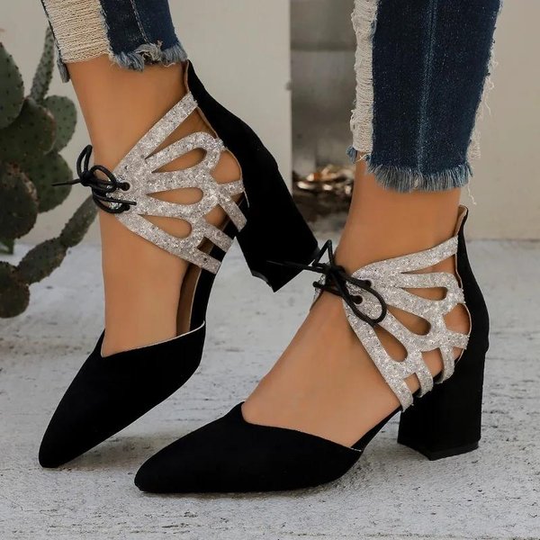 Zapatos De Moda Para Mujer Con Cordones Tacones Altos Para Mujer Venta Caliente Tallas Grandes Poco Profundos Oficina Y Carrera Tacones De Nuevo Color Combinado Mujer 42 Negro-image