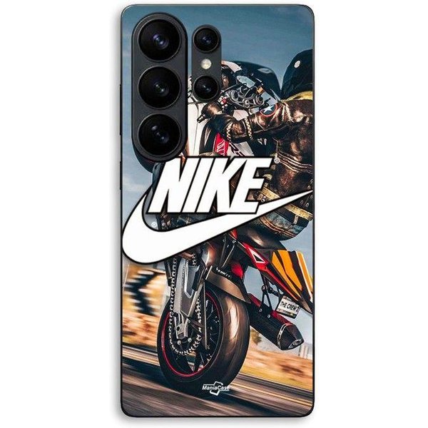 Funda De TeléFono - Maniacase - Samsung Galaxy S26 Ultra - Silicona Tpu - Negro - Logo Nike Blanco Y; Rueda Moto Negro-image