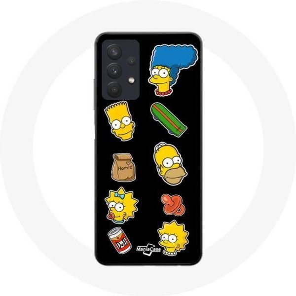 Coque Maniacase Pour Samsung Galaxy A32 4G Les Simpson Autocollants Fond Noir Negro-image