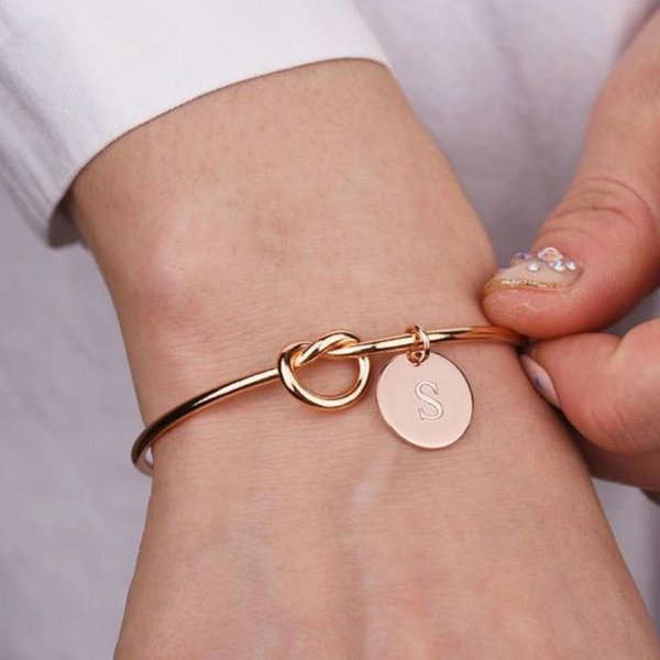 Pulsera De Moda De Metal Amor Nudo Muerto Letra, Pulsera Abierta Beige-image