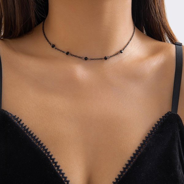 Lacteo Minimalizm KryształOwe Koraliki łAńCuszek Kulkowy Naszyjnik Dla Kobiet Proste Czarne Ogniwo Choker łAńCuszek BiżUteria KołNierz Wesele Dziewczyny Czarny-image