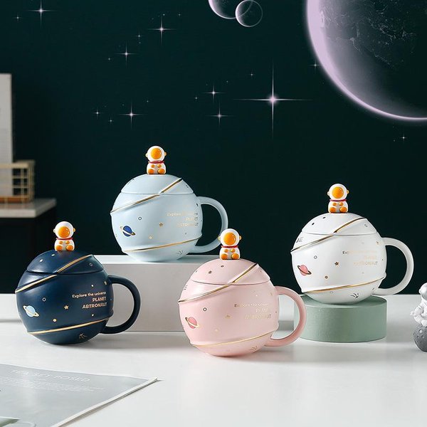 Kubek Prezentowy Z Pokrywką O DużEj PojemnośCi Kubek Na Wodę Kubek Dla Ucznia O Wysokiej WartośCi Dziewczyna łAdny Ceramiczny Kubek KreskóWka Prezent 400ML-image