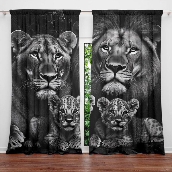 2 Szt. Uroczysta ZasłOna Z Nadrukiem Rodziny LwóW Do Dekoracji Domu - Kieszeń Na Karnisz ObróBka Okna Do Sypialni, Biura, Kuchni, Salonu 52.5Cmx116Cm X 2Pcs-image