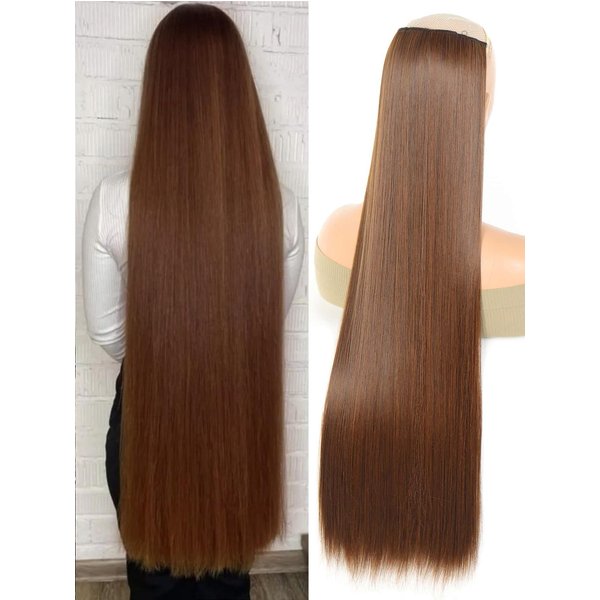 Aosiwig Syntetyczne Bardzo DłUgie Proste 100Cm 5 Doczepiane WłOsy Doczepiane Naturalne WłOsy Czarne Blond FałSzywe FałSzywe Treski Dla Kobiet 32Inches-80Cm Black-image