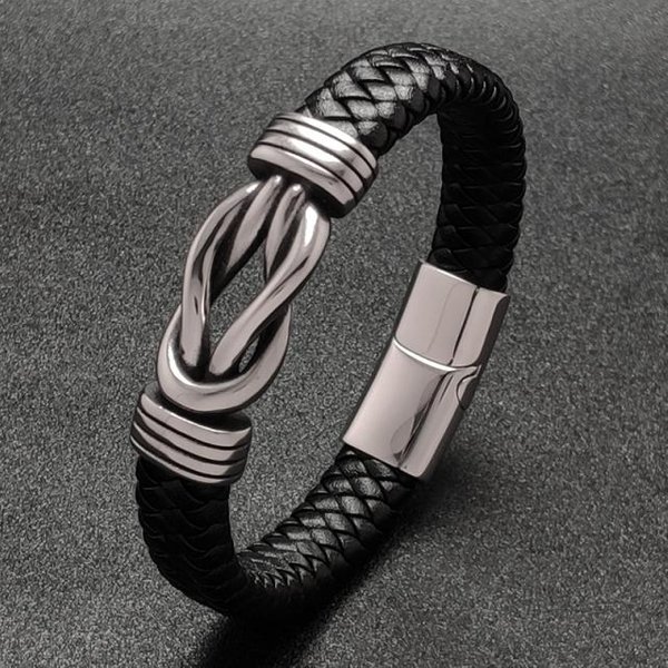 Najnowszy Retro Pleciona SkóRzana Bransoletka MęSka BiżUteria Modna Stal Nierdzewna 8 ZapięCie Magnetyczne Bransoletki Opaska Na Nadgarstek Inner Girth 200Mm-image