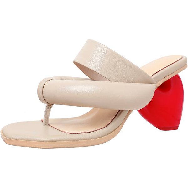 Krazing Pot Piel De Vaca Puntera Descubierta Chanclas Estilo ExtrañO Tacones Altos Zapatos De Verano DiseñO Europeo Talla 43 Mujer Sandalias Sexy De Lujo 43 Albaricoque-image