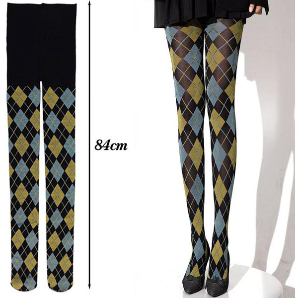 Medias De Rejilla A Cuadros Argyle Para Mujer De Cintura Alta Medias Pantimedias LenceríA Cuadros Estrechos Retro Medias Altas Medias One Size Black-image