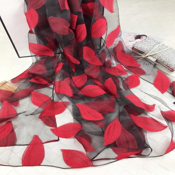Bufanda, Organza Para Mujer, Bufanda De Seda, Chal Bordado, ProteccióN Solar, Bufanda De Playa De Primavera Y Verano, Bufanda Grande Larga Y VersáTil, OtoñO-image