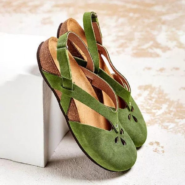 Sandalias De Verano Para Mujer Sandalias CóModas De Tobillo Hueco Con Punta Redonda Zapatos De Mujer Suaves Para La Playa 35EU/CN36 Verde-image