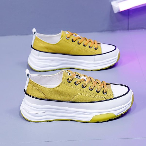 Zapatos De Lona De Suela Gruesa Nuevos De Primavera Para Mujer, VersióN Coreana, Zapatos Casuales Transpirables Con Punta Redonda, Zapatos Deportivos Para Estudiantes Que Combinan Con Todo 40 Yellow-image
