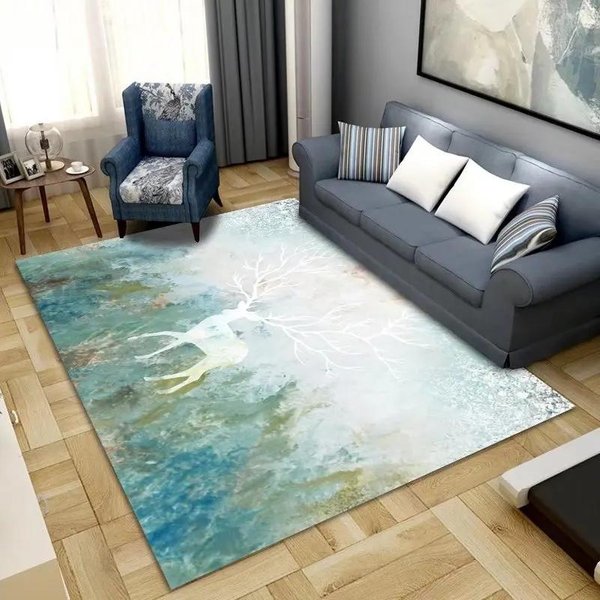 Alfombra Verde Estilo Americano DiseñO Suave Antideslizante Alfombras Grandes Para ÁRea De Sala De Estar DecoracióN Dormitorio SalóN Alfombra De Piso Franela Esponjosa 60*90Cm-image