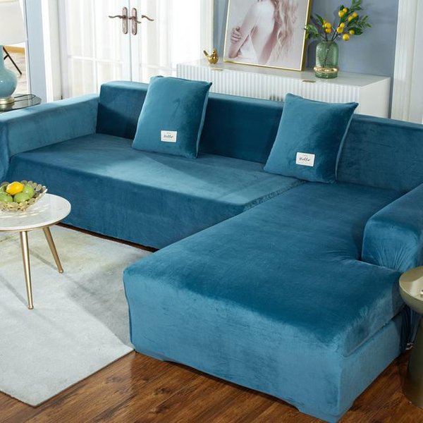 Fundas EláSticas Para Sofá Chaise Longue Para Sala De Estar, SillóN Esquinero De Terciopelo, CojíN EláStico, Muebles De Sofá, Funda De 3 Plazas 1Seat 90-140Cm-1Pc Azul Del Lago-image