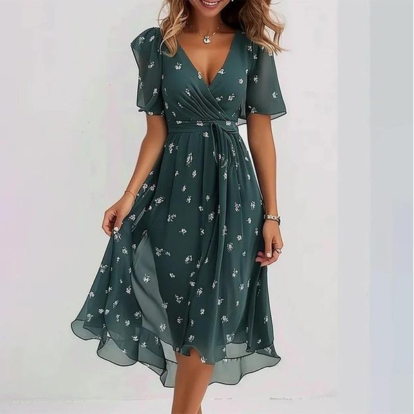 Jpntky Damska Moda Letnia Wiosenna KróTki RęKaw Dekolt V Codzienne Sukienki Xxxl-image