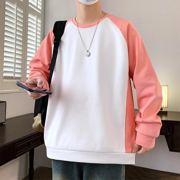 Sweter Z OkrąGłYm Dekoltem MęSki Wiosenny Modny Markowy Kontrastowy Kolor Koszulka Z DłUgim RęKawem Kurtka MęSki CiężKi Jesienny Top 5XL White-image