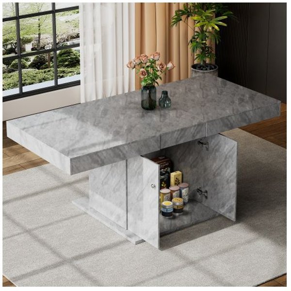 Mesa De Comedor Extensible - Muvoe - L140/180*An80*Al76Cm - 8 Plazas - Aspecto HormigóN - Multifuncional-image