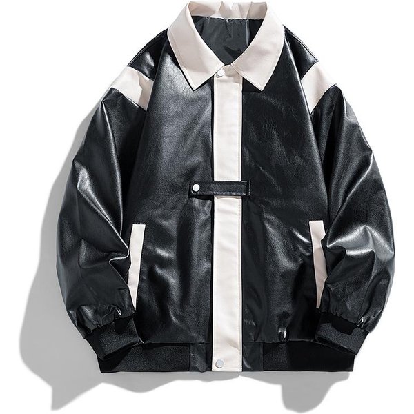 Chaqueta De Cuero De Motocicleta De Estilo Coreano De Primavera Y OtoñO Para Hombre, Holgada, Moderna Y Atractiva, Estilo Retro Negro 3XL Gray-image